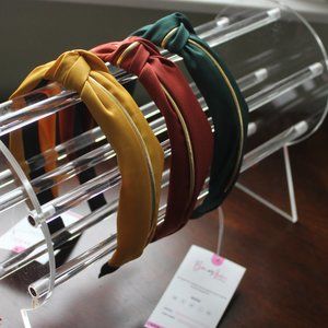 3 pc Gold Trim Knotted Headband Women's Adult - Burgundy, Mustard, Olive - NWT